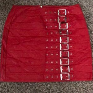 Missguided pleather red buckle mini skirt
